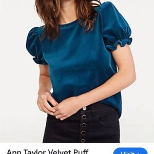 Ann Taylor Velvet Puff Sleeve Blouse - Deep Adriatic Sea